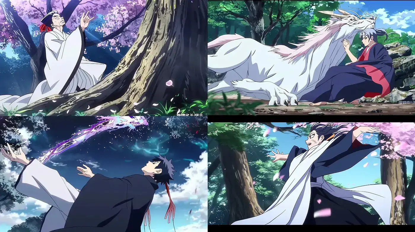 Dynamic fantasy illustration with a mystical aura and elements of traditional Japanese art - Midjourney sref style
