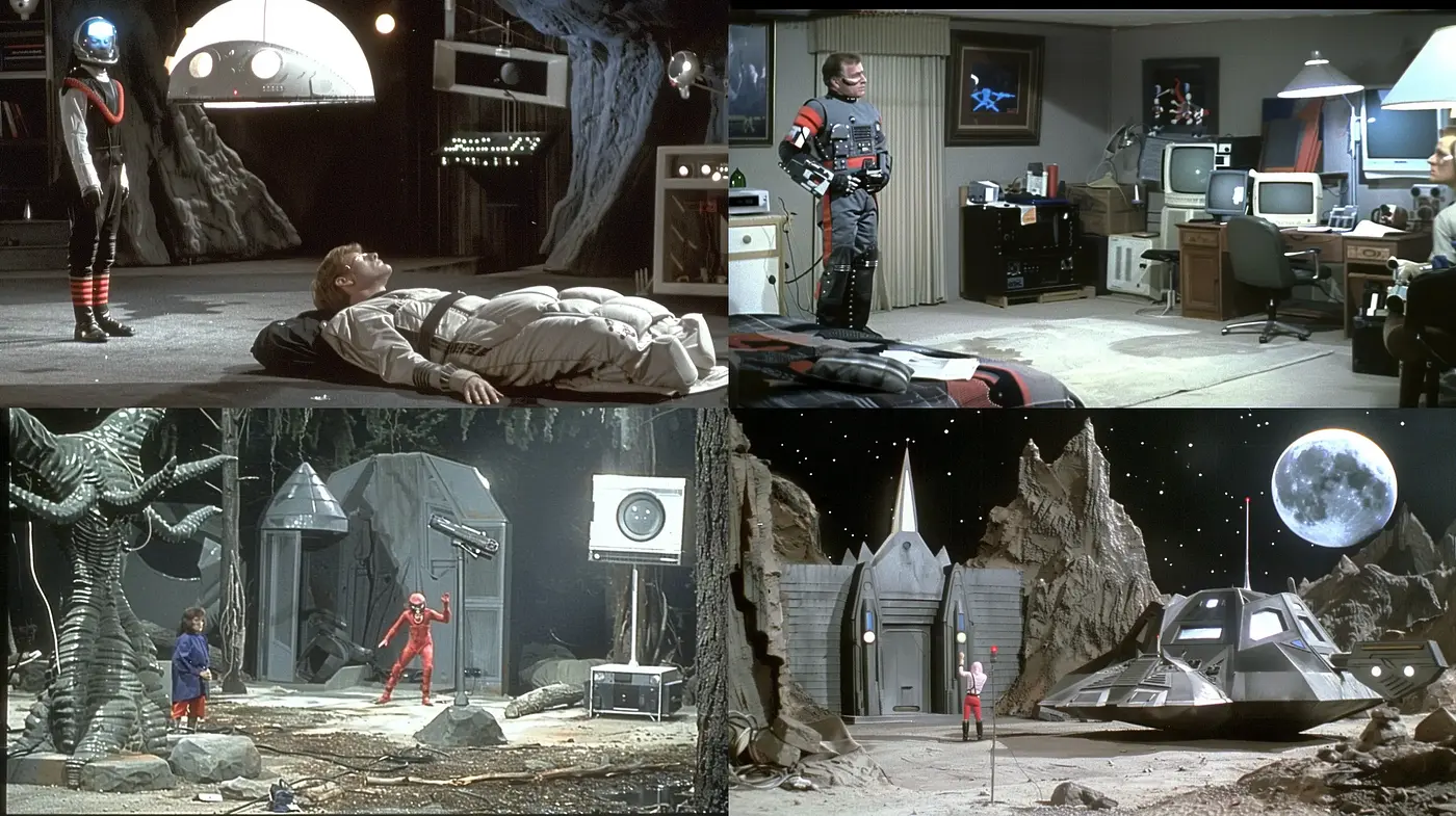 Retrofuturistic Dreamscape with a Cinematic Sci-Fi Essence - Midjourney sref style