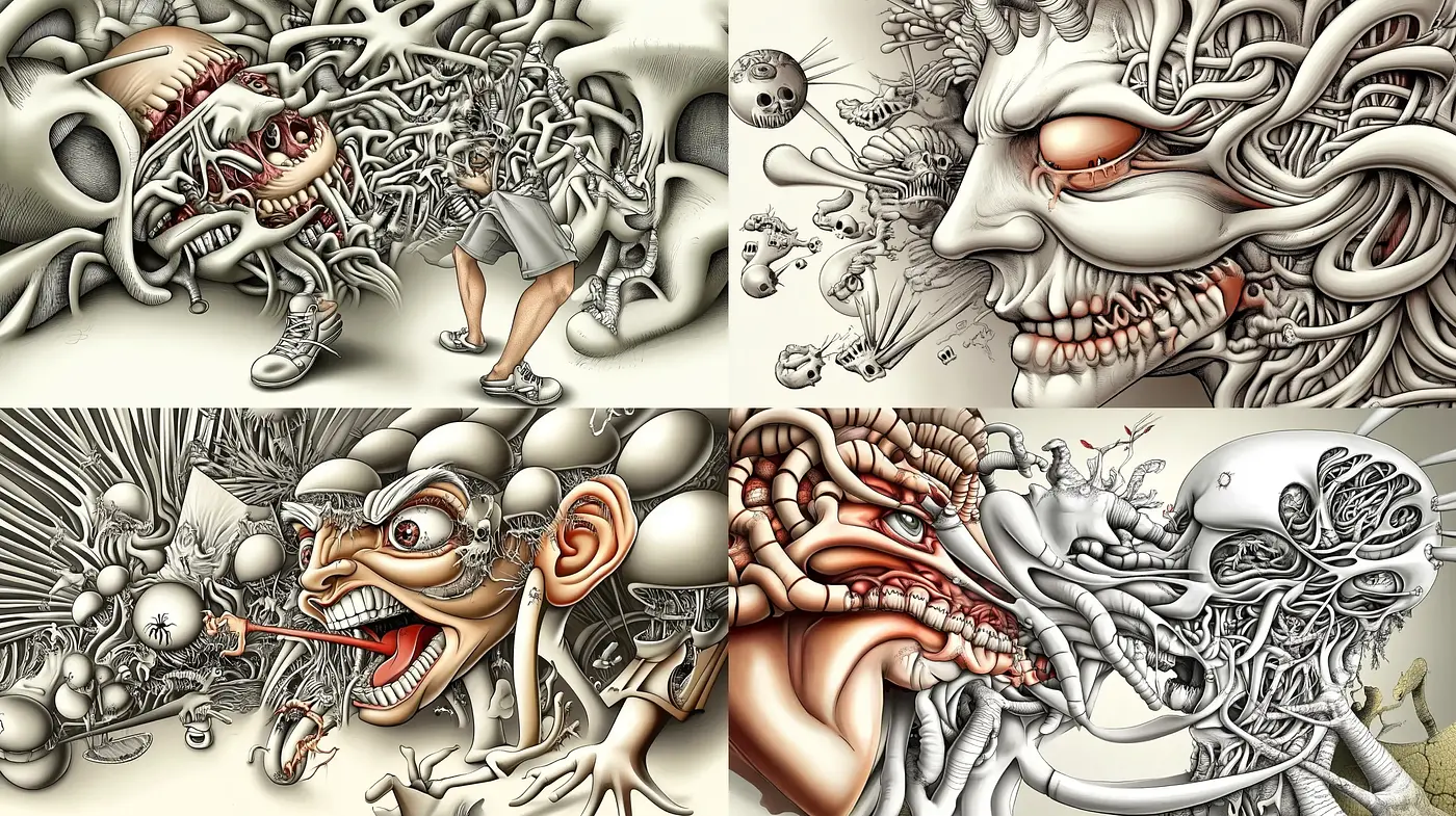 Surreal Biomechanical Dreamscapes in Sepia Tones - Midjourney sref style
