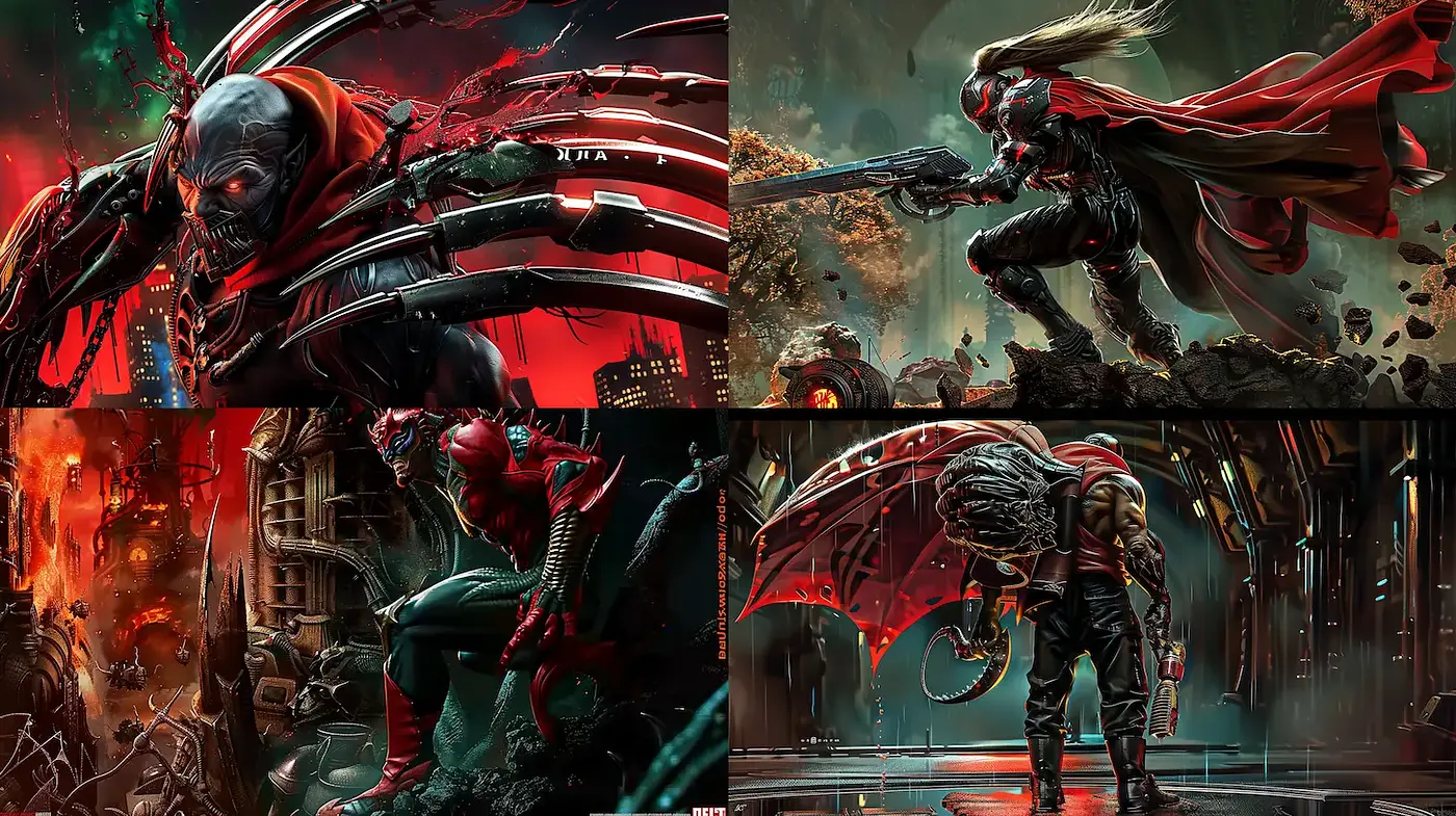Dynamic and Dark Futuristic Action Art with High Detail - Midjourney sref style