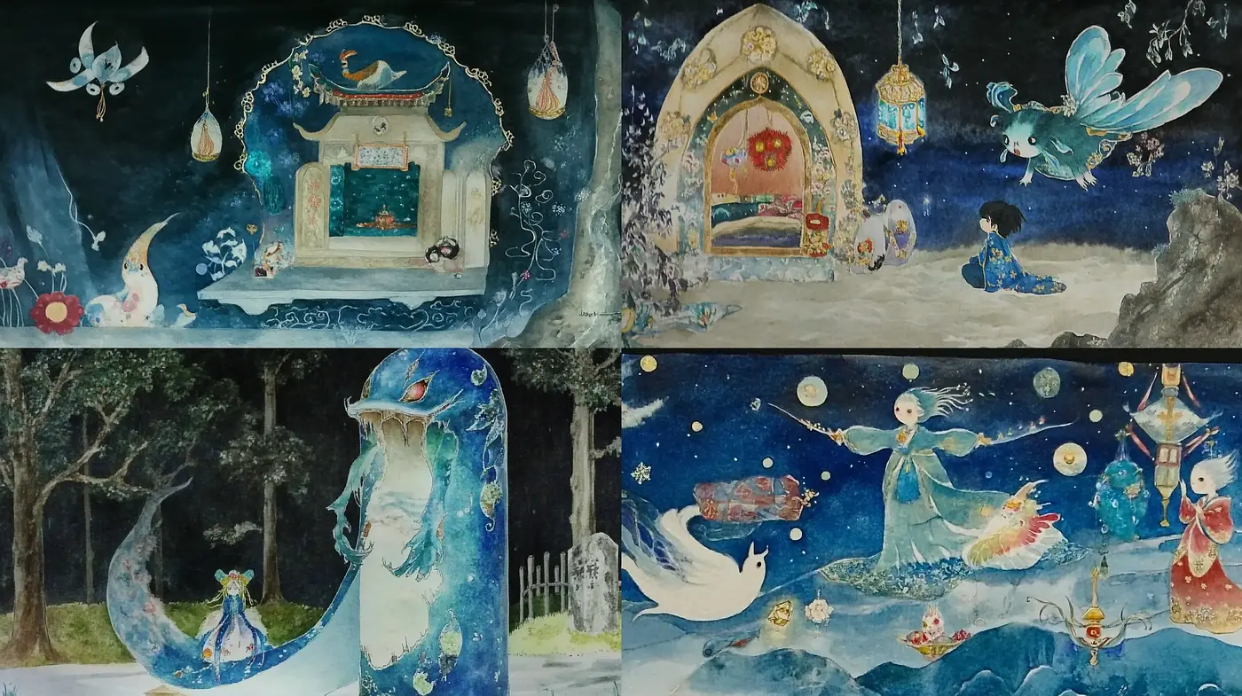 Whimsical Dreamscape in Moonlit Hues and Ethereal Textures - Midjourney sref style