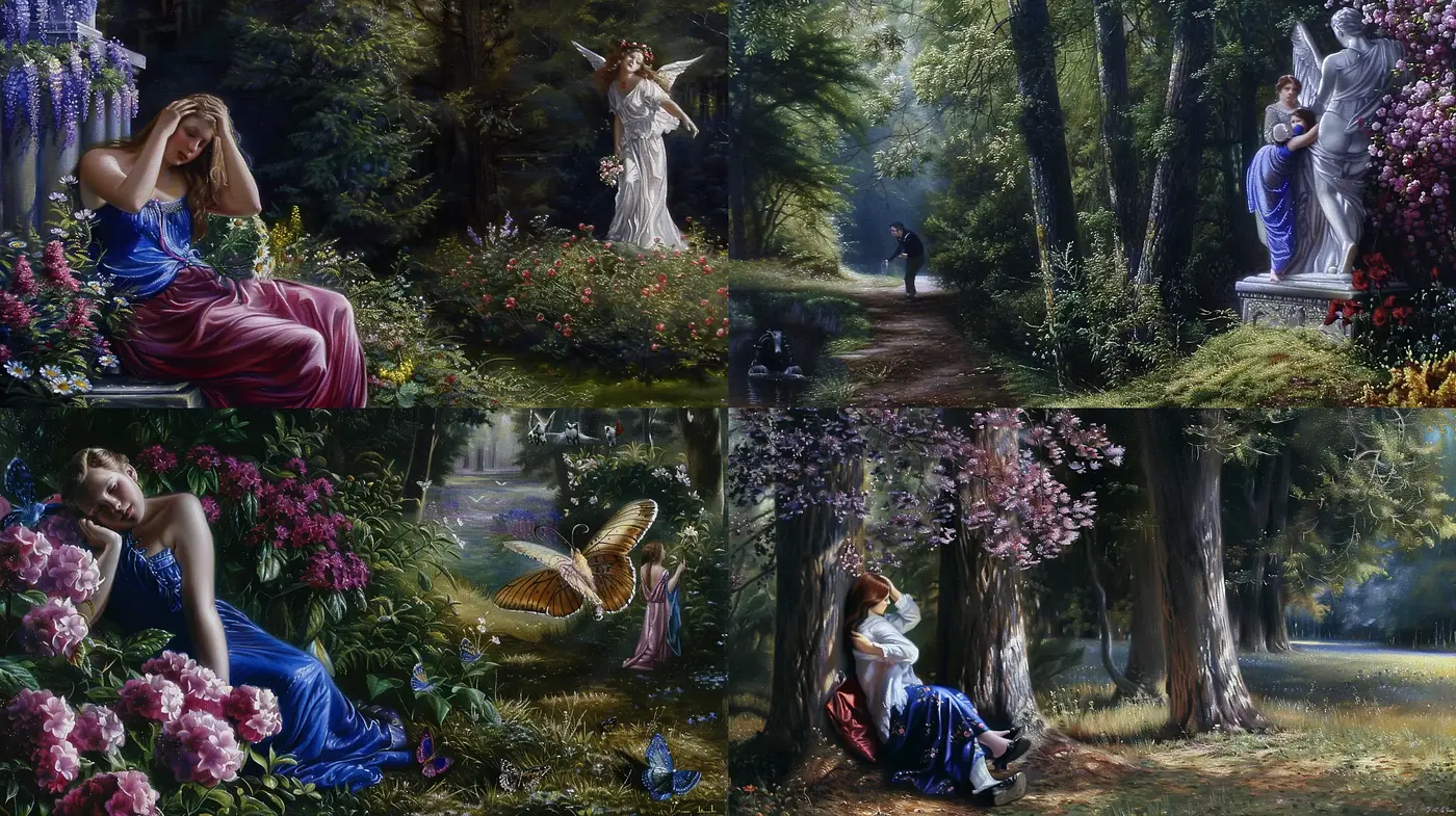 Enchanted Garden Reverie: Consistent Elements of Dreamy Romanticism - Midjourney sref style