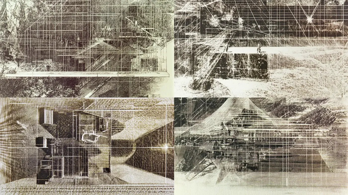 Architectural Blueprint Dreamscapes - Midjourney sref style