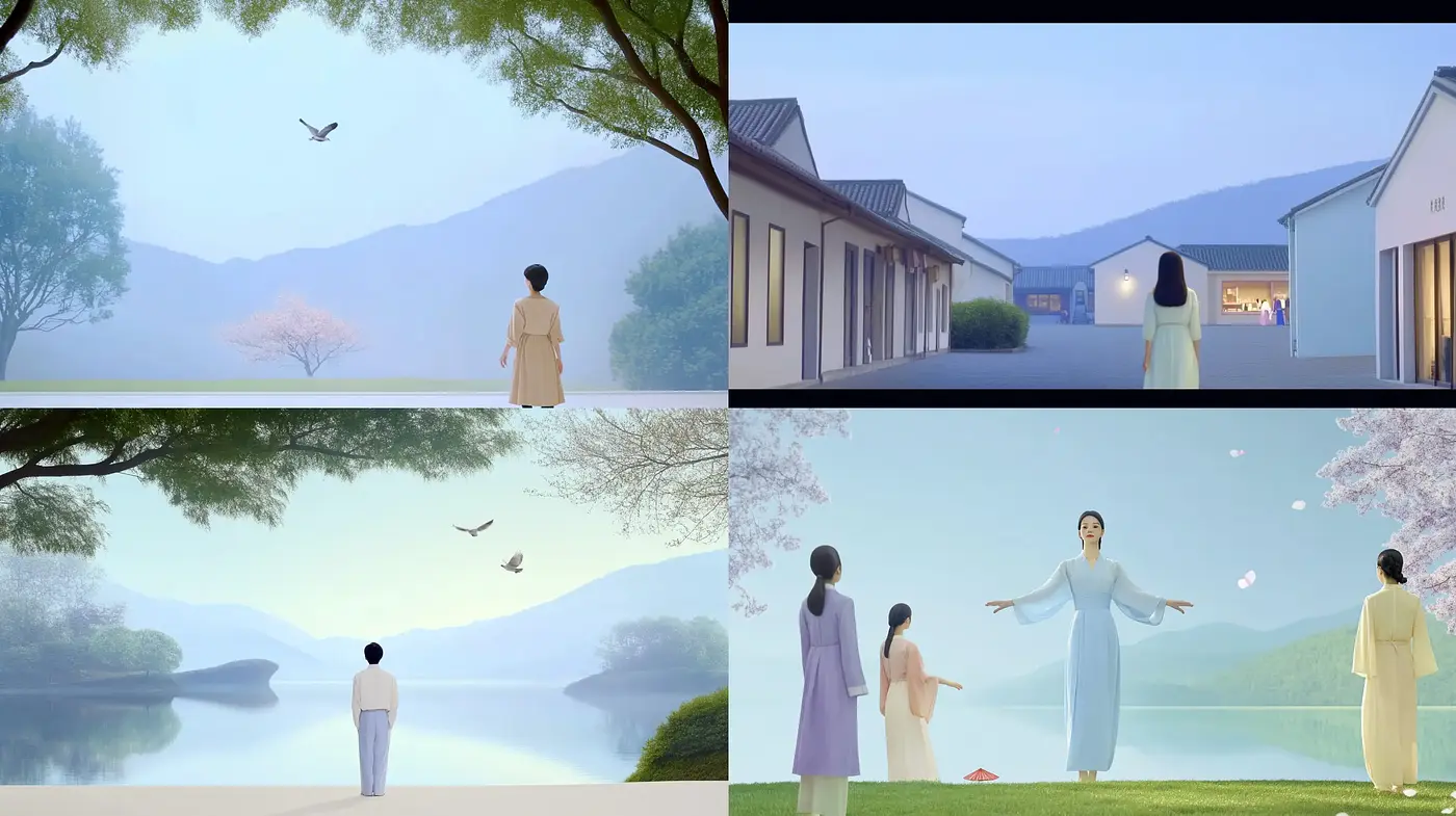 Serene East-Asian Inspired Digital Paintings with a Pastel Palette - Midjourney sref style