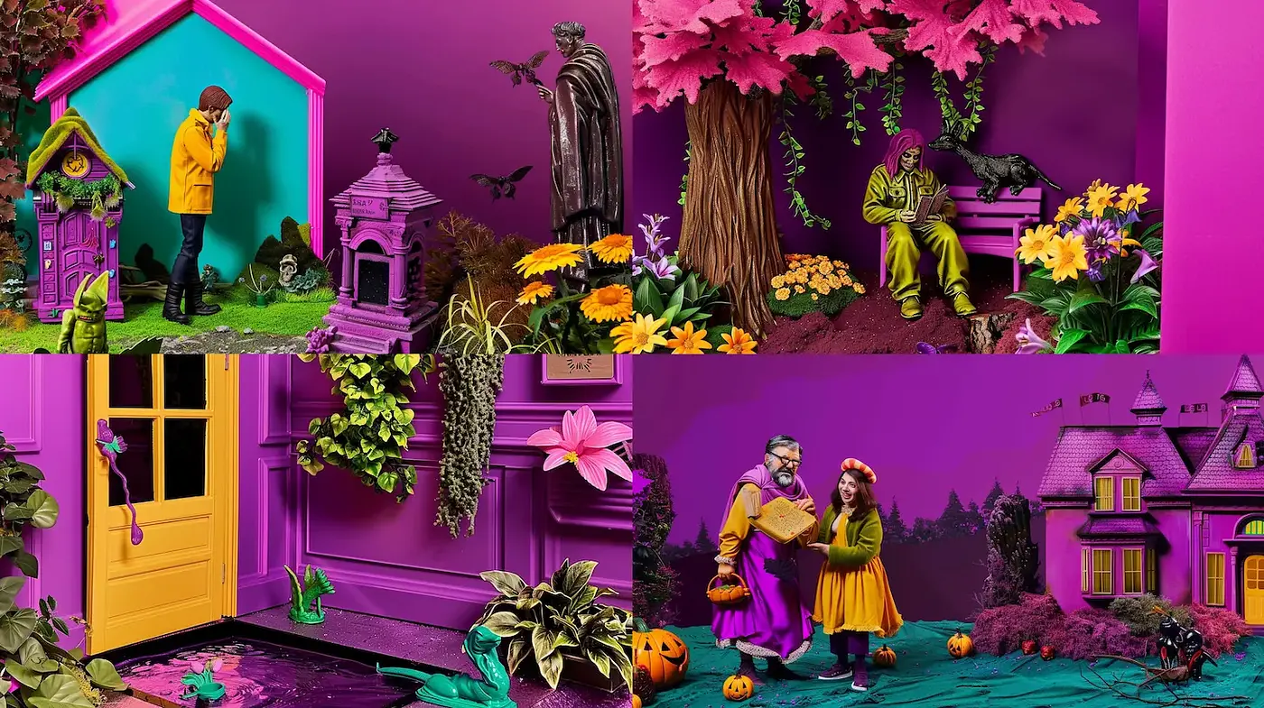 Vibrant and Whimsical Scenes with a Matte Finish - Midjourney sref style