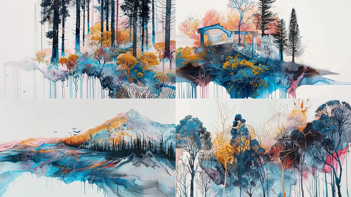 Ethereal Watercolor Landscapes with Surreal Overtones - Midjourney sref style