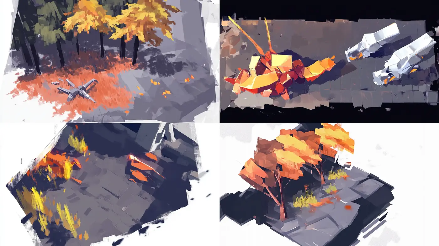 Contemporary Digital Brushwork Explorations in Autumn Hues - Midjourney sref style