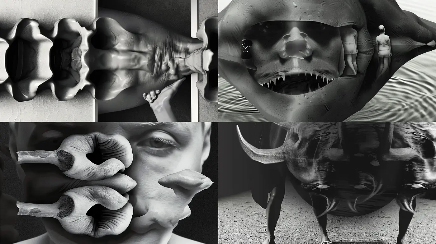 Surrealist Echoes in Monochromatic Abstraction - Midjourney sref style