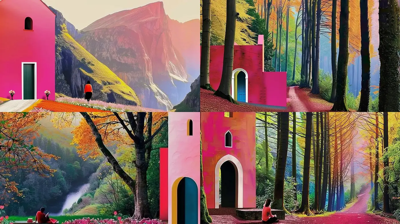 Surrealistic Dreamscapes in Vivid Chromatic Contrasts - Midjourney sref style