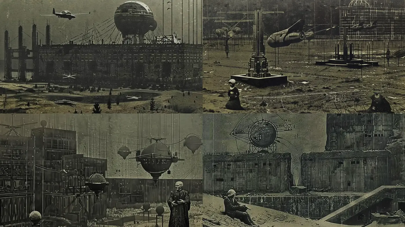 Dystopian Industrial Dreamscape Fusion - Midjourney sref style