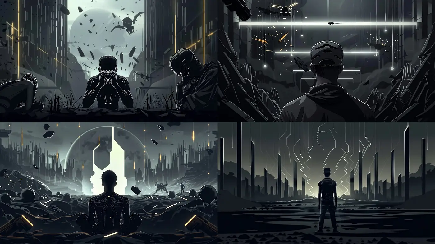Stark Monochromatic Sci-fi Dreamscape with Surrealist Overtones - Midjourney sref style