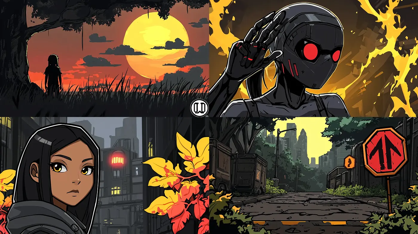 Dusk Ambience in Stylized Graphic Novel Imagery - Midjourney sref style