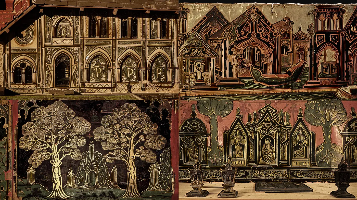 Gothic Ecclesiastical Architectural Etchings with a Mythological Twist - Midjourney sref style