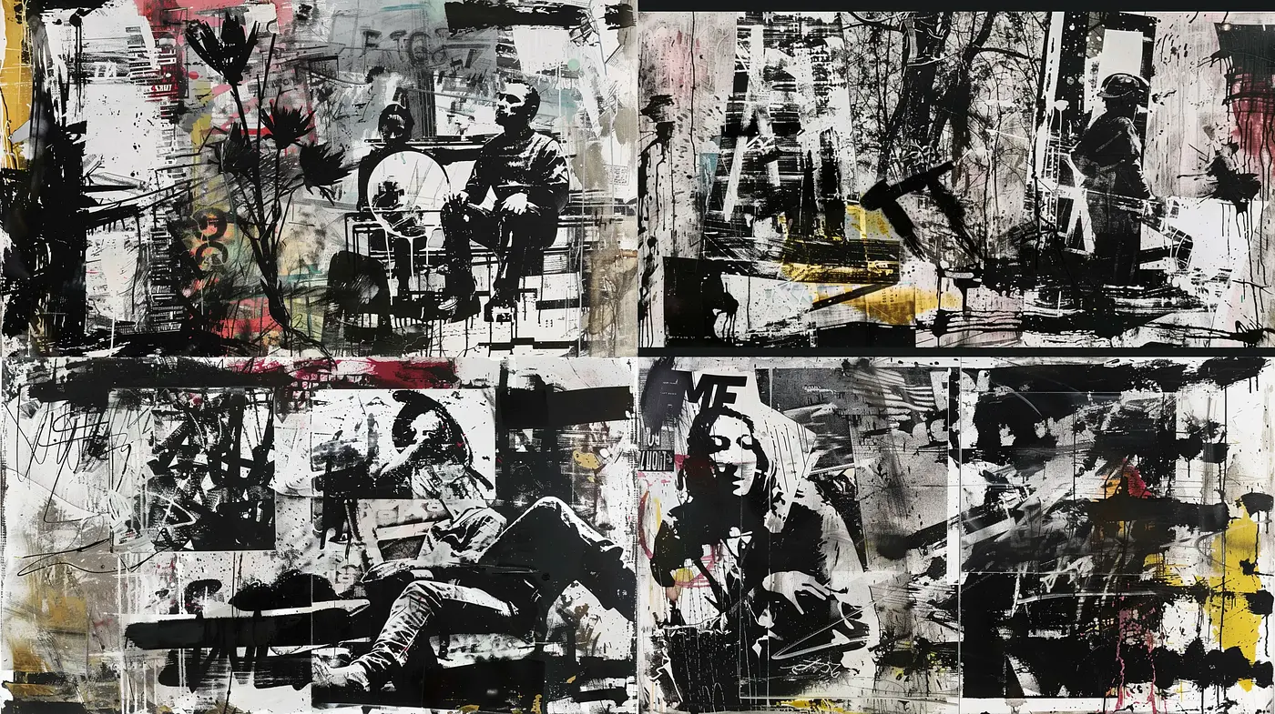 Abstract Grunge Collage Aesthetic with Urban Expressionism - Midjourney sref style