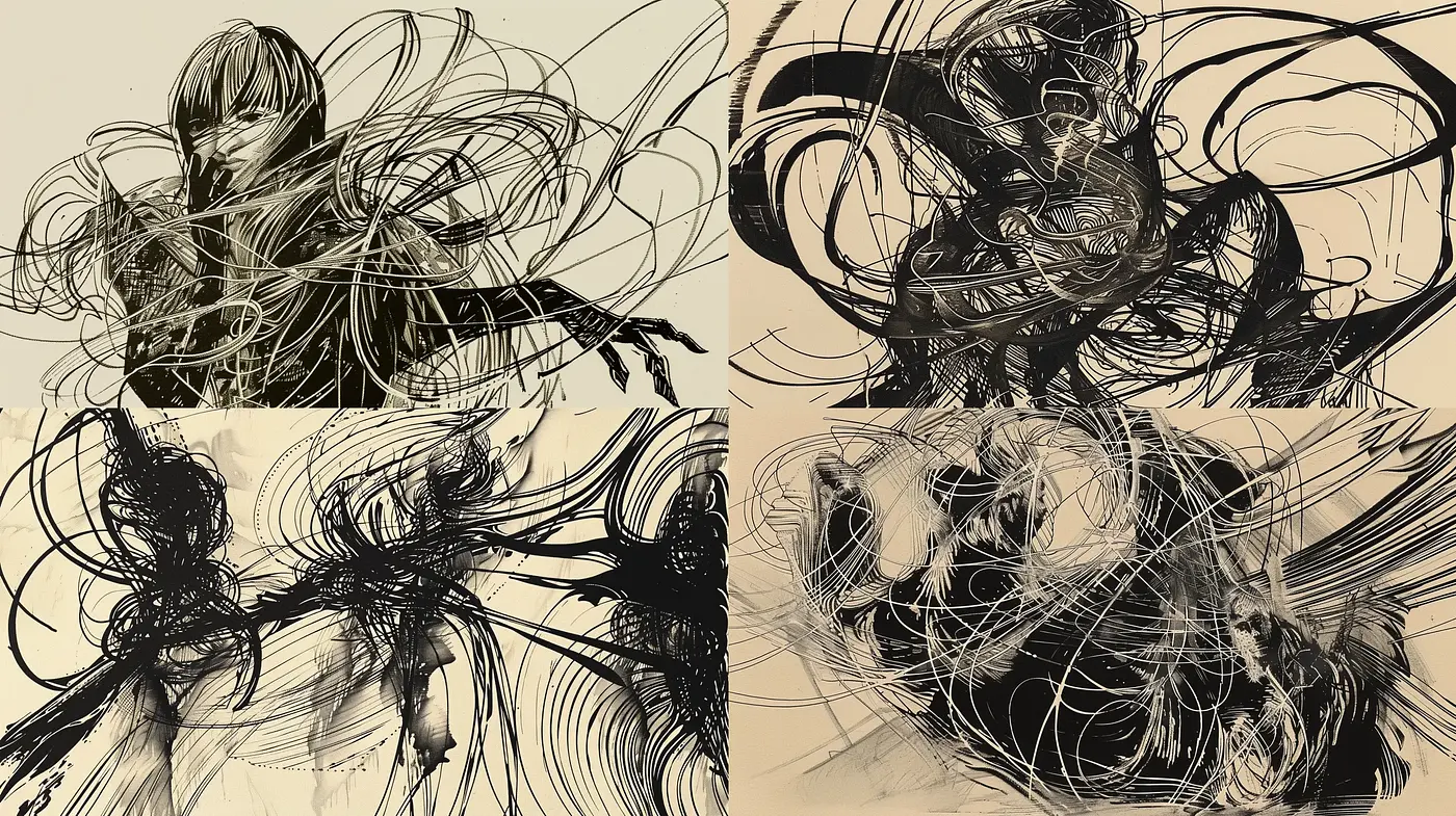Abstract Swirls and Whirls in Monochrome Expressionism - Midjourney sref style