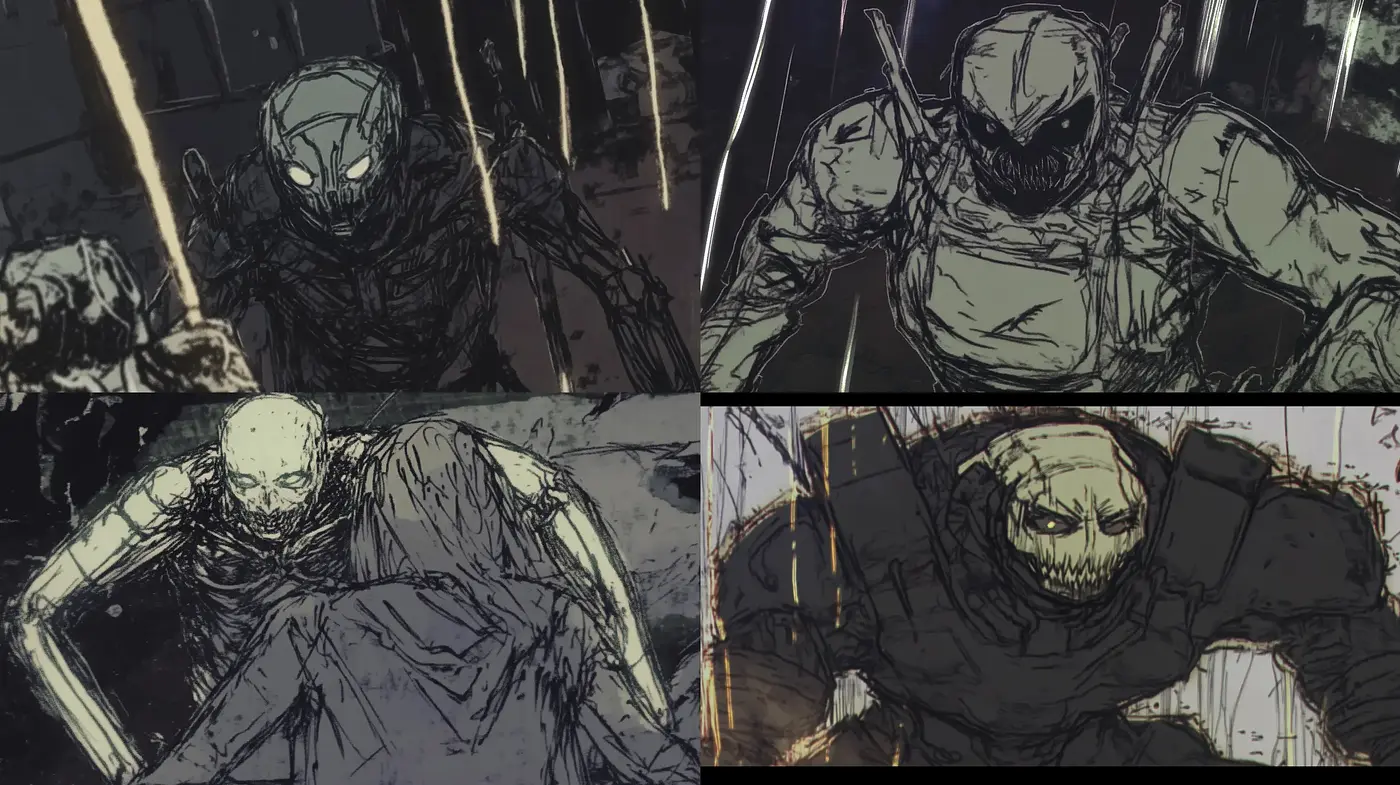 Grim Spectral Guardians: A Monochromatic Vision of Vigilance and Decay - Midjourney sref style