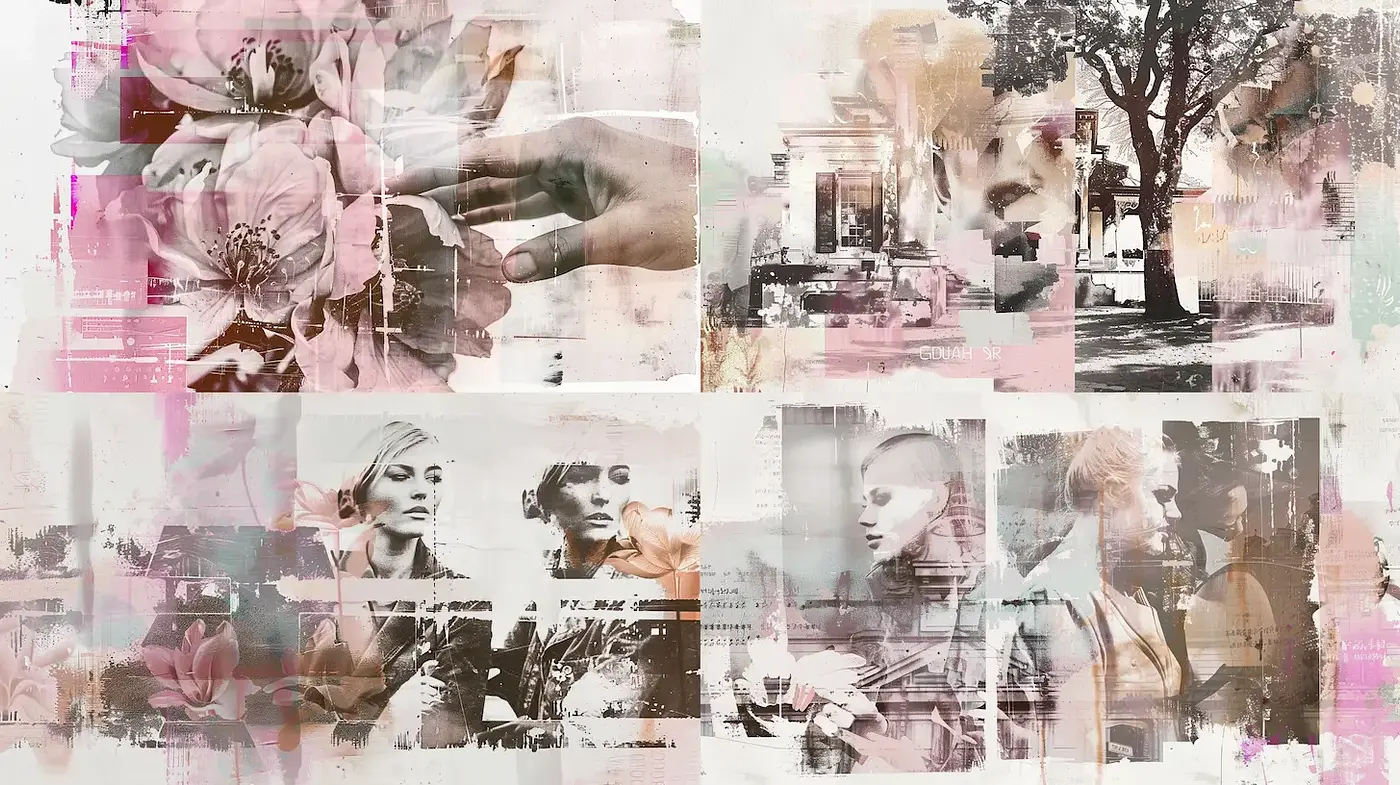 Soft and Ethereal Mixed Media Collage with Organic Elements - Midjourney sref style
