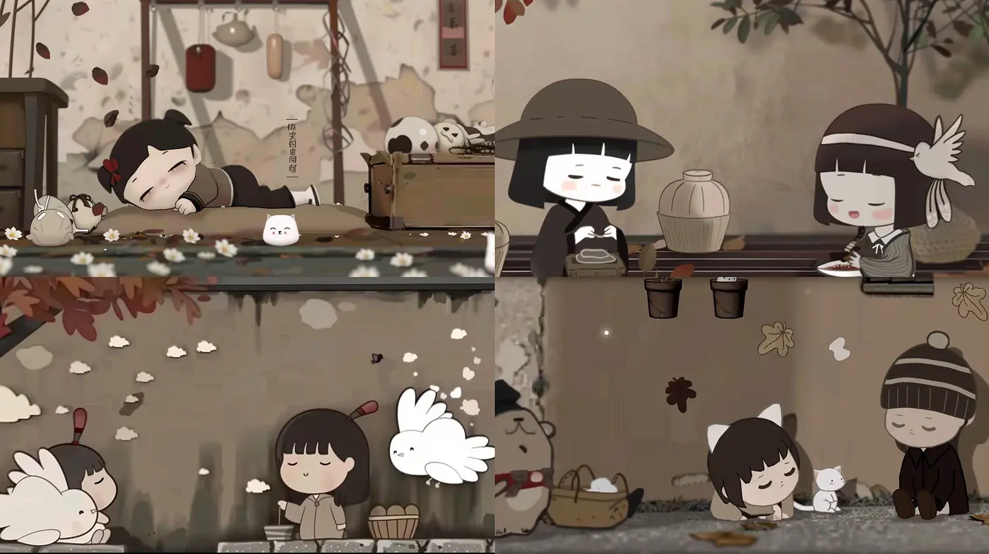 Serene Sepia-Toned Illustrations with a Touch of Whimsy and Minimalist Charm - Midjourney sref style