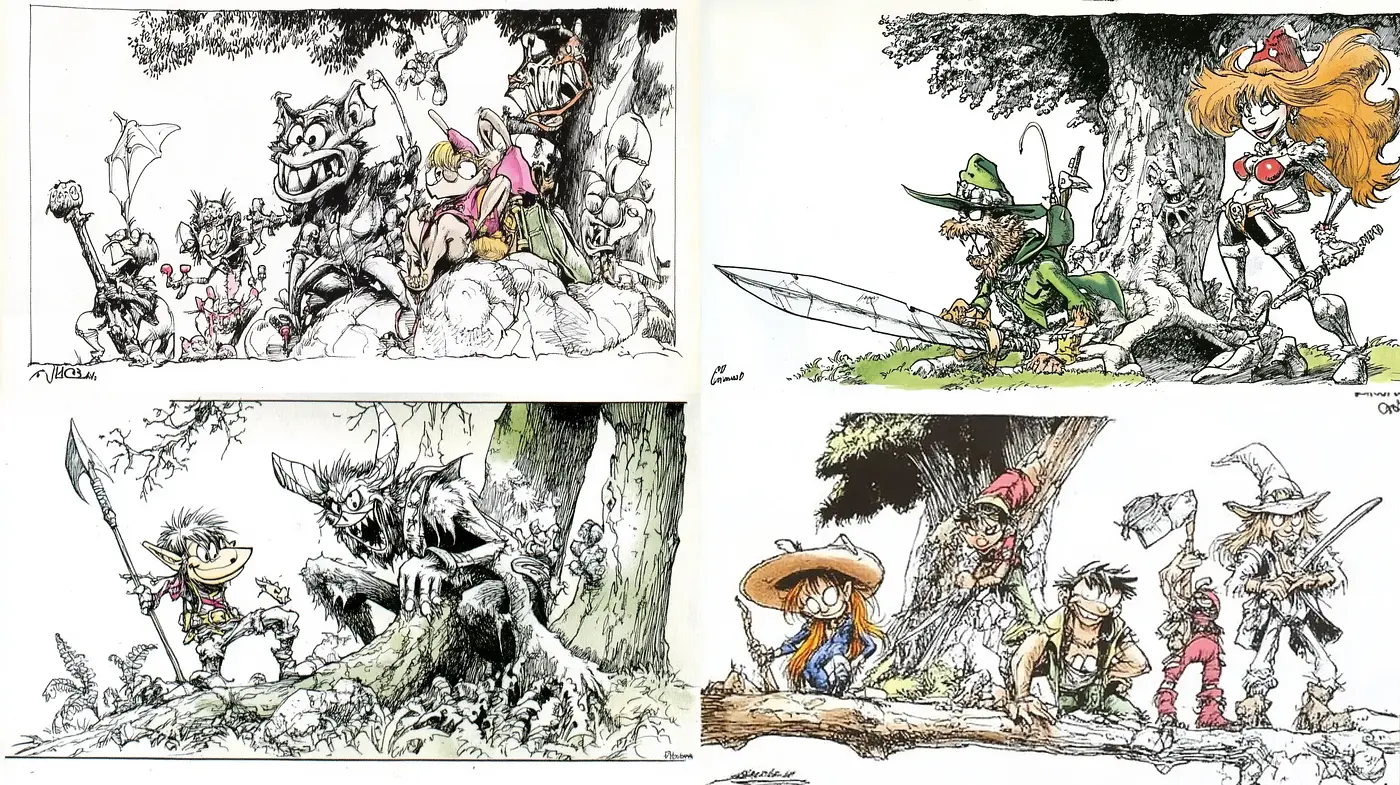 Fantastical Inkwork Fusion with a Hint of Comic Book Whimsy - Midjourney sref style