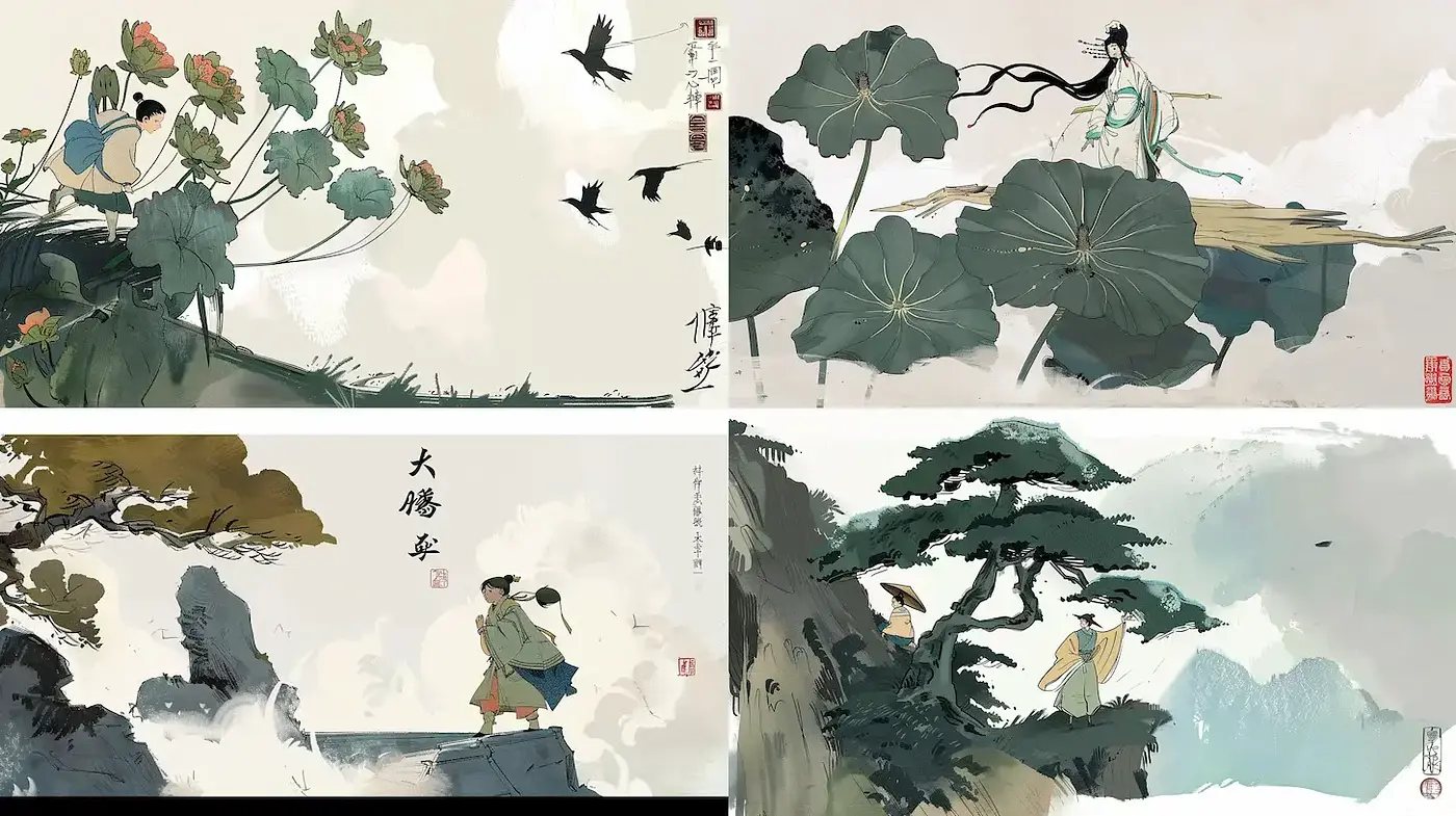 Tranquil Oriental Ink Wash Panoramas - Midjourney sref style