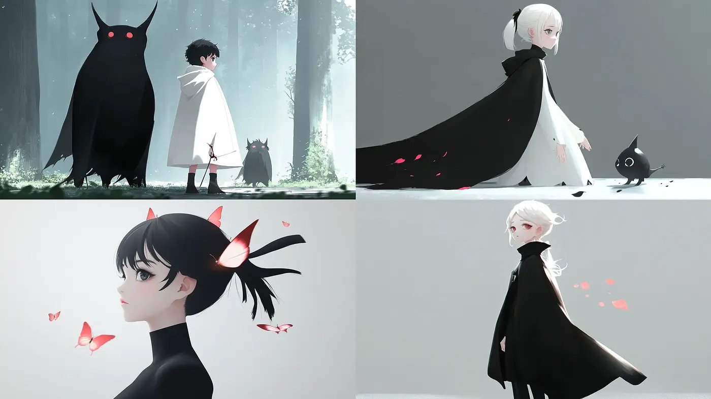 Monochromatic Whimsy with Contrasting Vivid Accents - Midjourney sref style