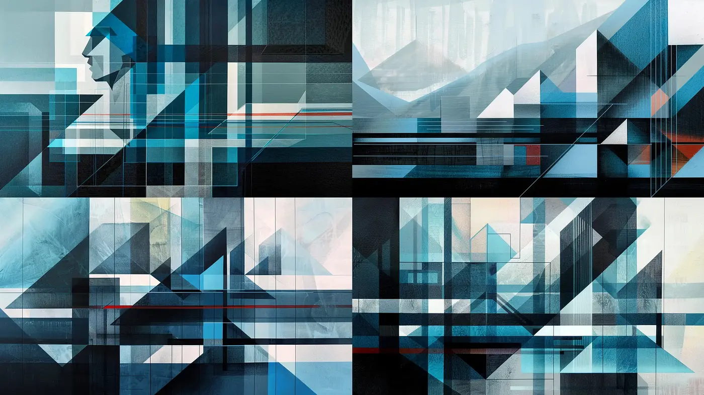 Futuristic Geometric Abstraction with a Cubist Influence - Midjourney sref style