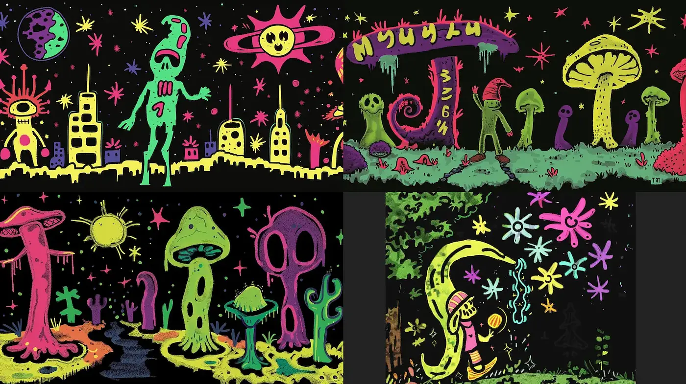 Vibrant Cosmic Surrealism with Whimsical Elements - Midjourney sref style