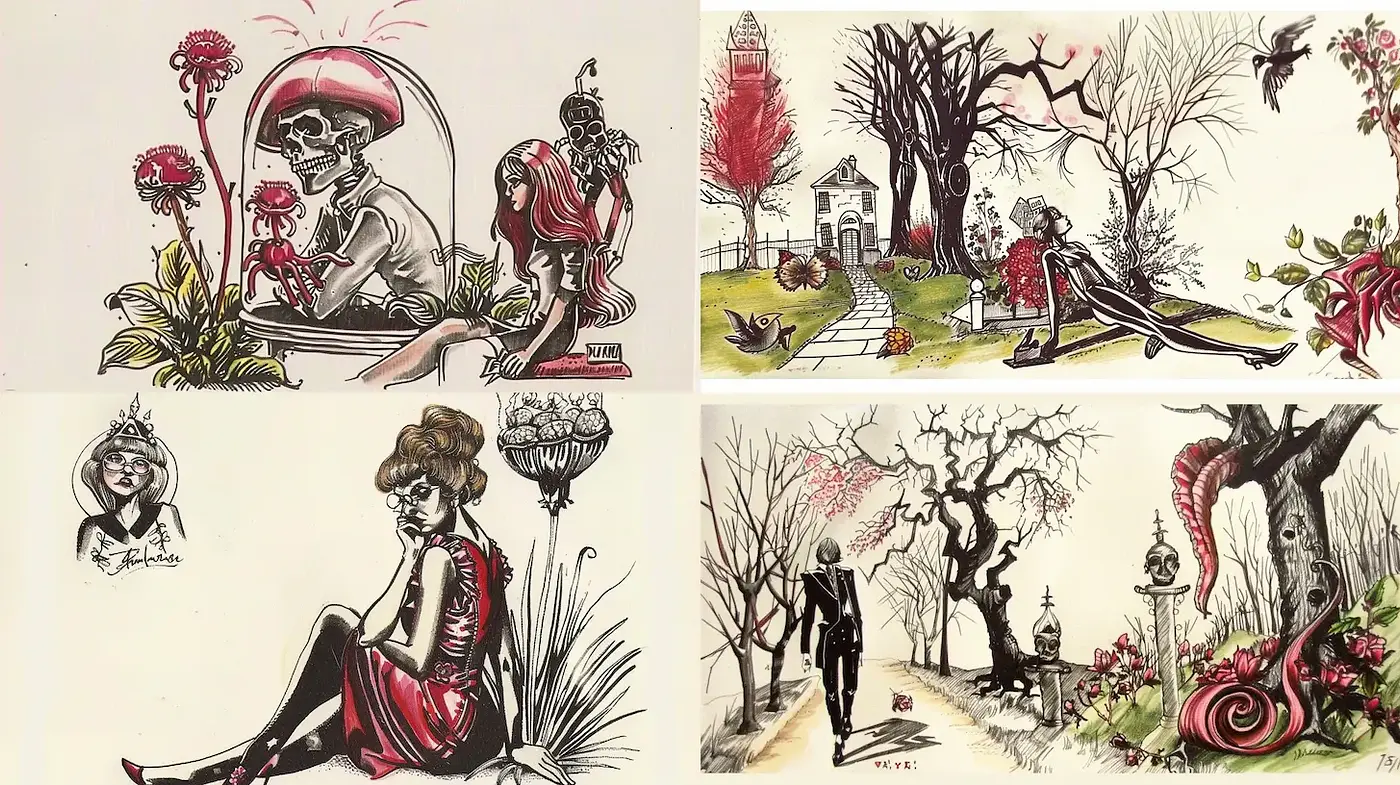 Whimsical and Eerie Illustrations with Intricate Details - Midjourney sref style