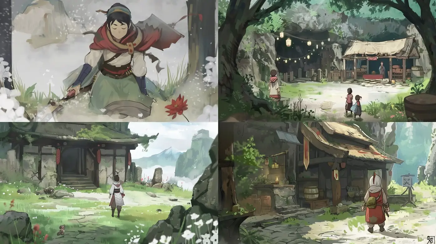 Enchanting Storybook Vistas: A Harmonious Blend of Rustic Charm and Pastoral Elegance - Midjourney sref style