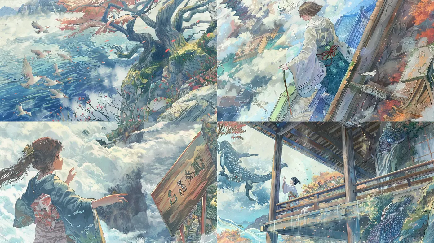 Lyrical Brushstrokes of Timeless Serenity: A Harmonious Fusion of Classical Artistry and Dreamlike Vistas - Midjourney sref style