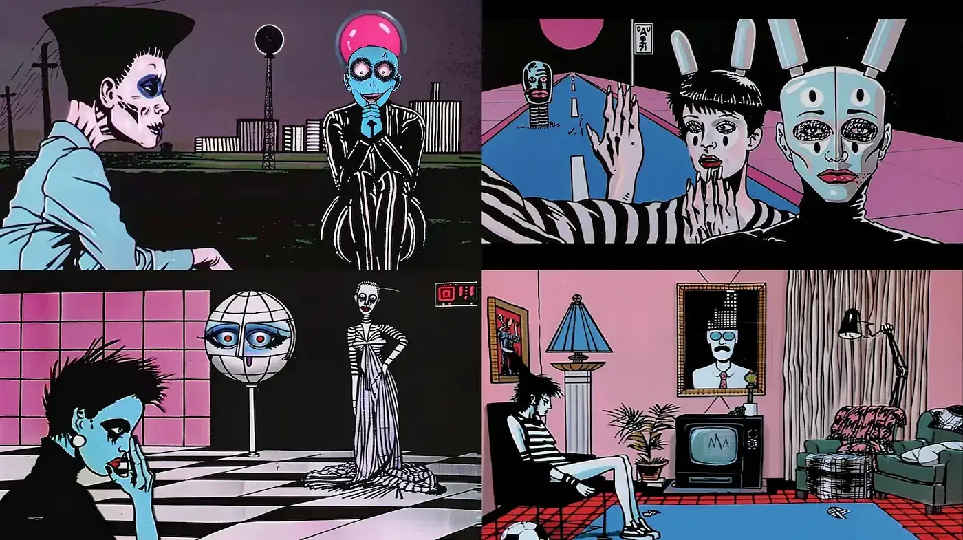 Ethereal Pop Surrealism with Retro Futurism Elements - Midjourney sref style