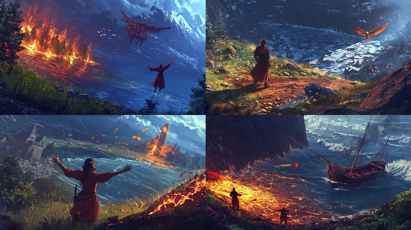 Epic Cinematic Landscapes with Dramatic Lighting and Vivid Textures - Midjourney sref style