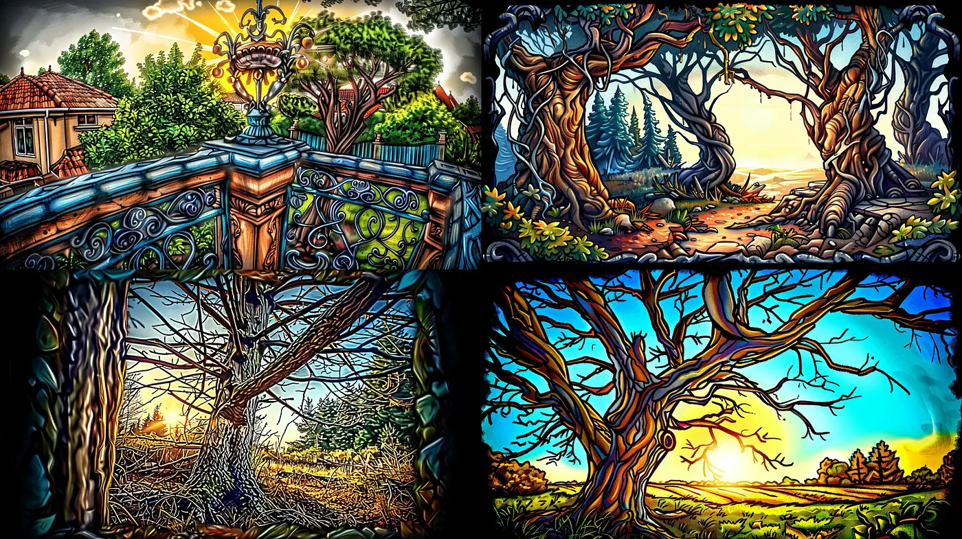 Vibrant Arboreal Dreamscape: A Fusion of Luminous Colors and Stylized Natural Forms - Midjourney sref style
