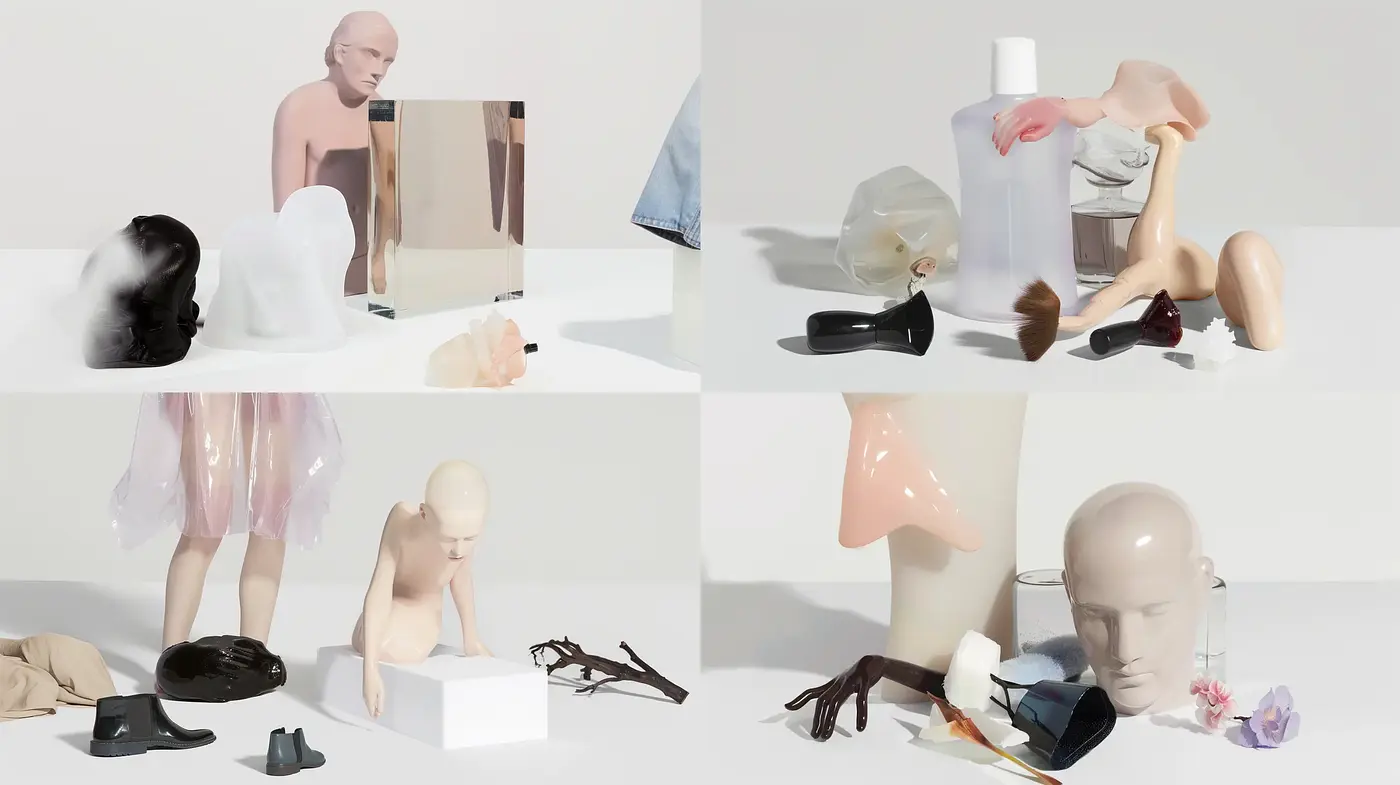 Surrealistic Mannequin Montage with Soft Pastel Overtones - Midjourney sref style