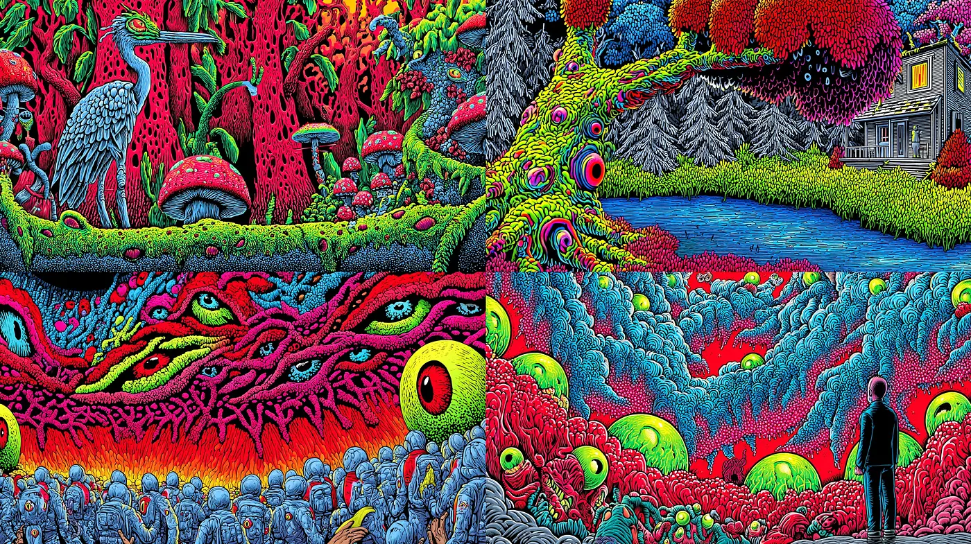 Vividly Surreal Landscapes with a Psychedelic Twist - Midjourney sref style