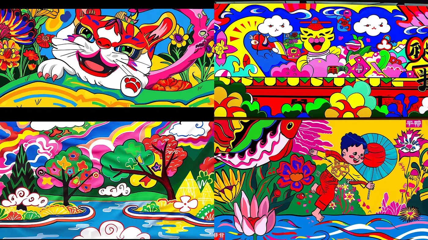 Vibrant Pop Art Extravaganza with a Playful Asian Culture Motif - Midjourney sref style