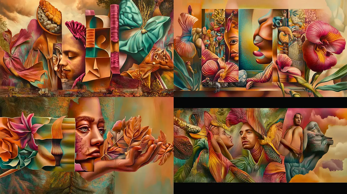 Surreal Botanical Dreamscapes with Warm Earthy Hues - Midjourney sref style
