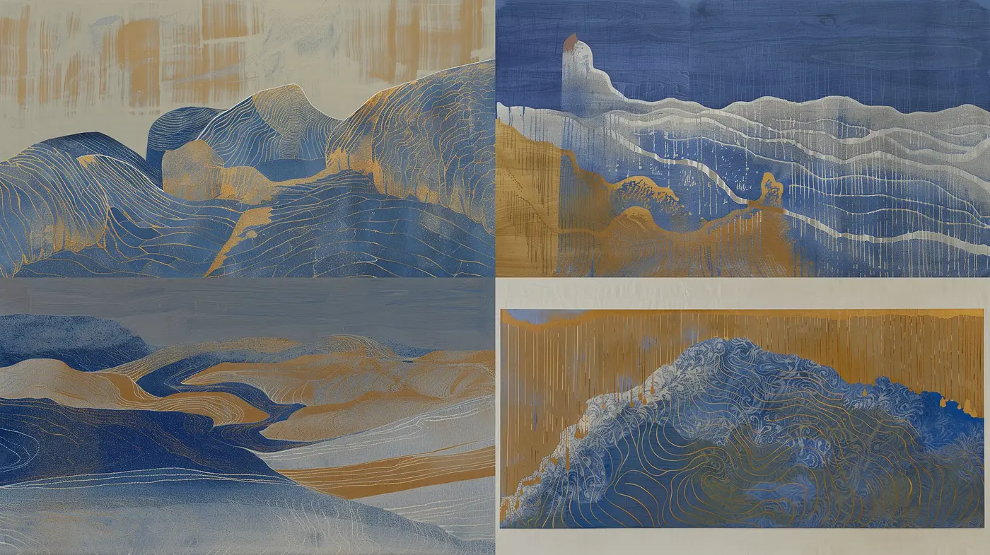 Abstracted Earthy Tones: Homage to Ethereal Landscapes and Rhythmic Textures - Midjourney sref style