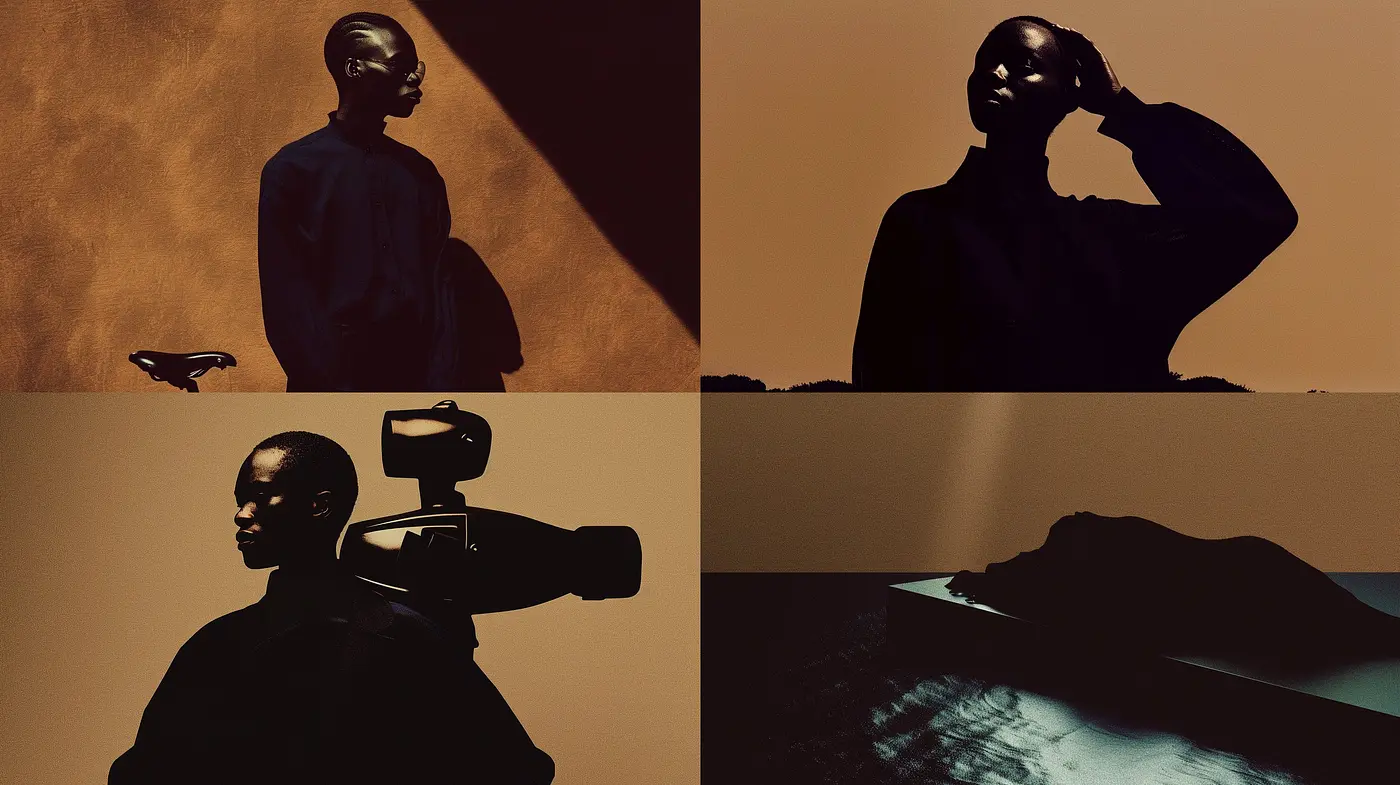 Contemporary Noir: Silhouettes and Shadowplay in Monochromatic Warmth - Midjourney sref style