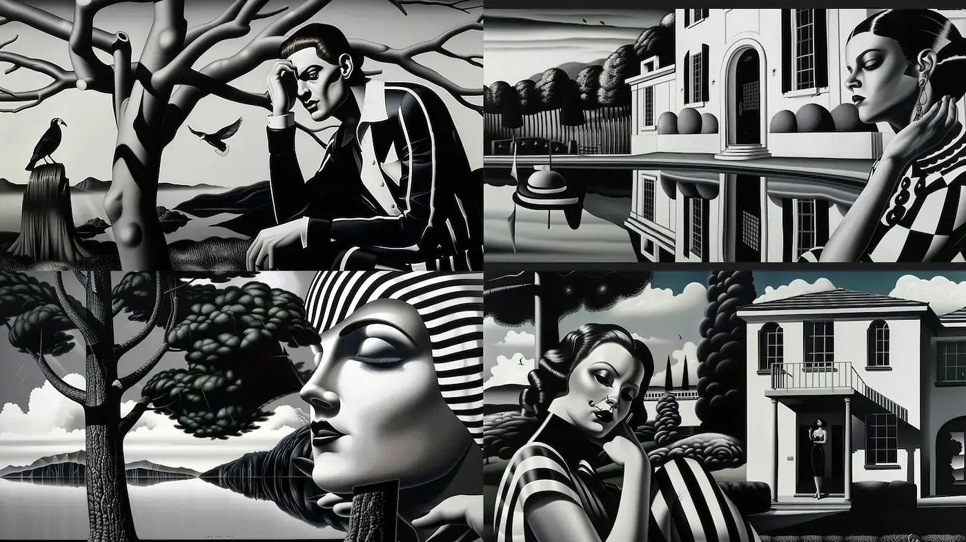 Monochromatic Art Deco with a Modern Nostalgic Feel - Midjourney sref style