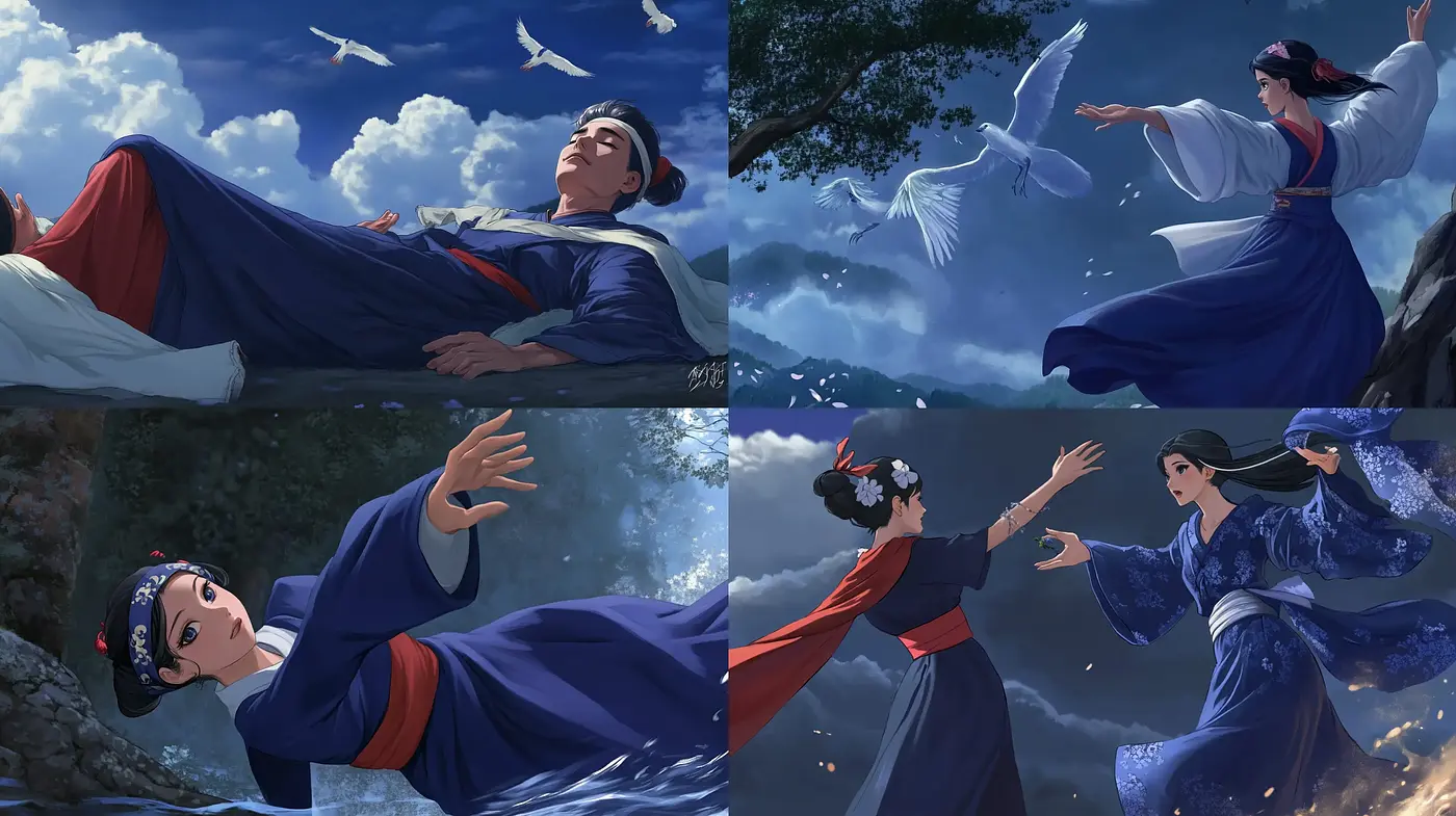 Ethereal Oriental Brushwork Dancing in Celestial Shades - Midjourney sref style