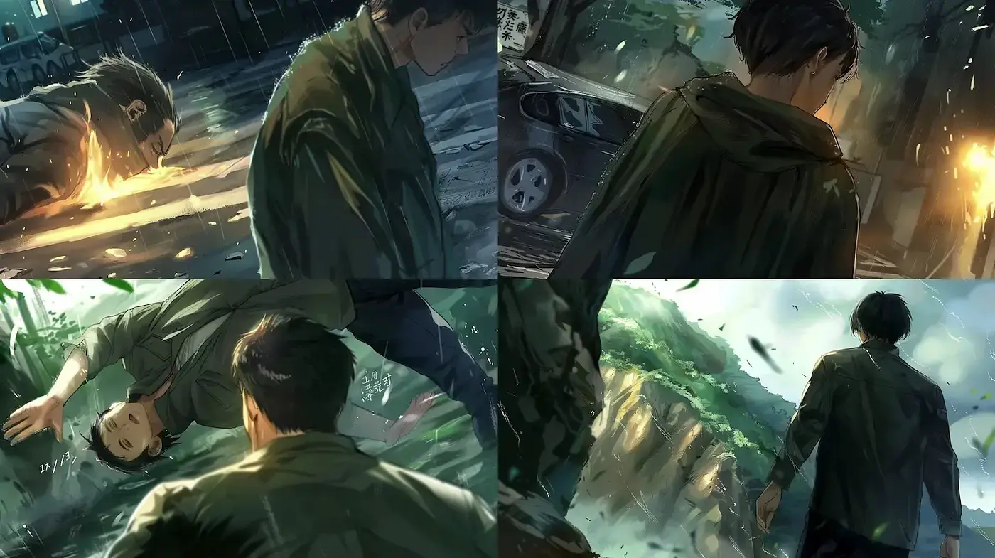 Rain-Slicked Dynamic Storytelling in a Digital Brushstroke Technique - Midjourney sref style