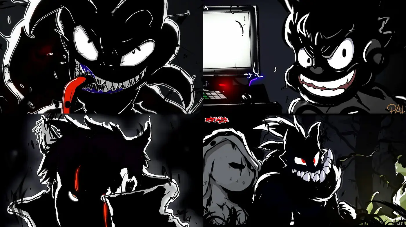 Dark, stylized illustrations with a bold graphic approach - Midjourney sref style