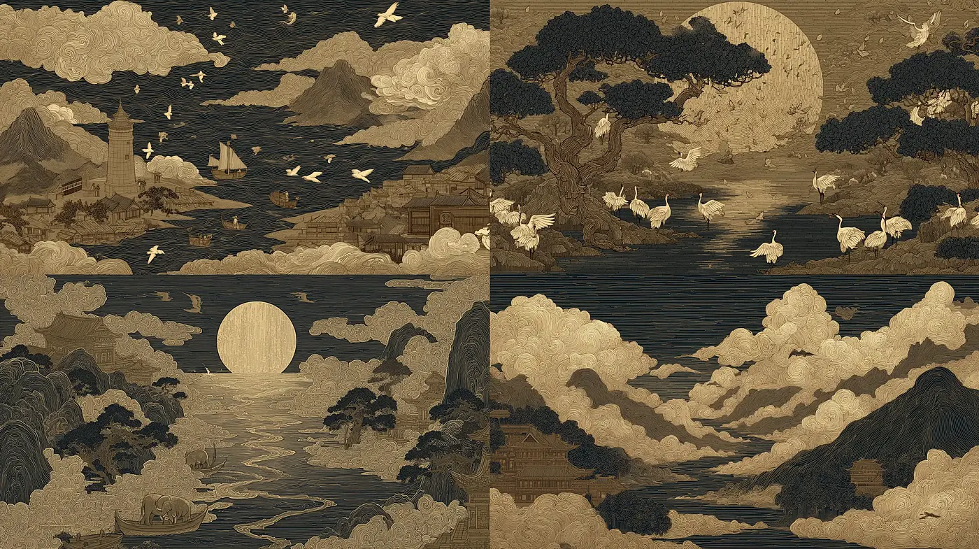 Serene and Harmonious Landscape Art with Traditional Asian Influences - Midjourney sref style