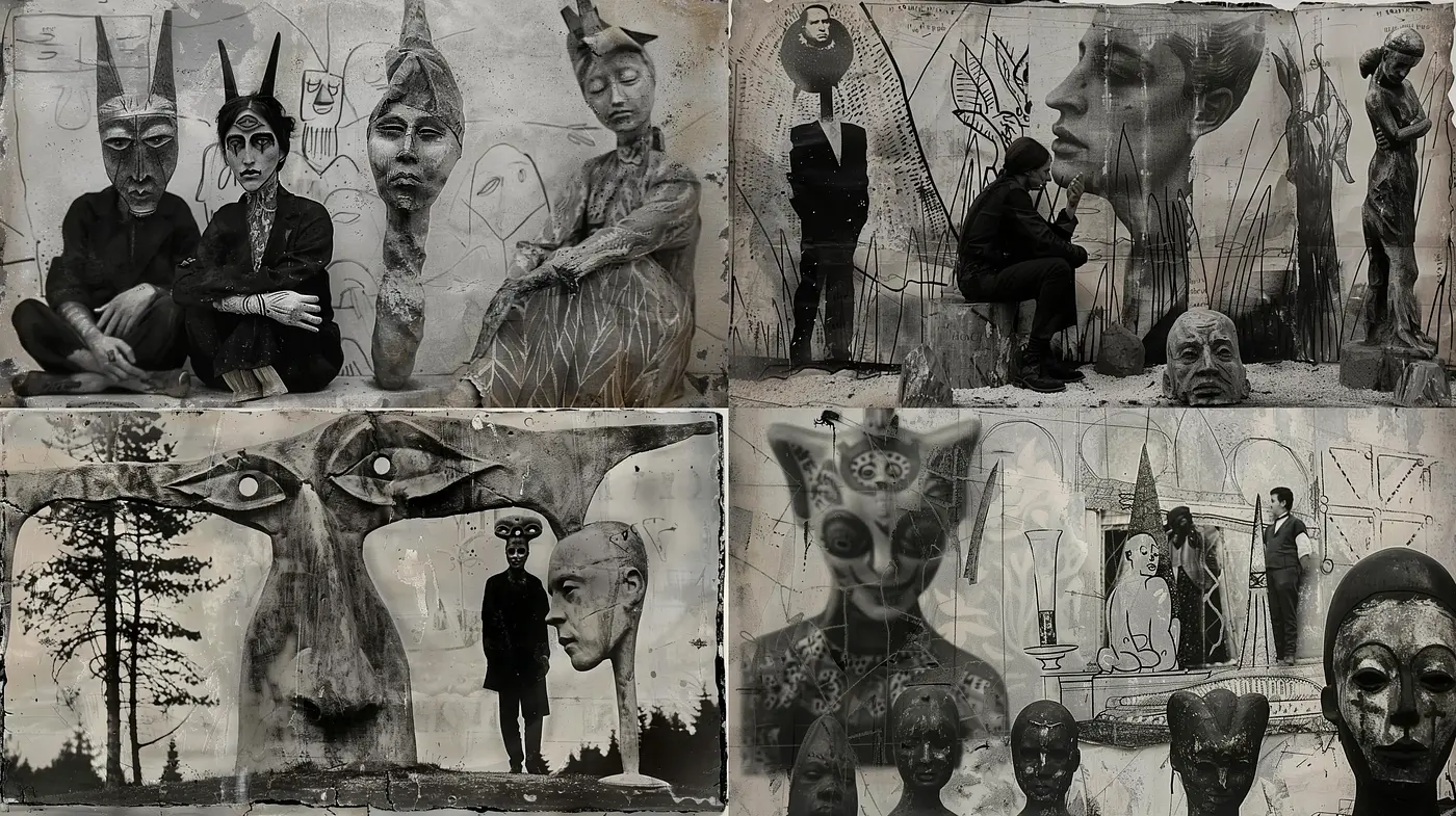 Contemporary Surrealism in Monochromatic Textures - Midjourney sref style