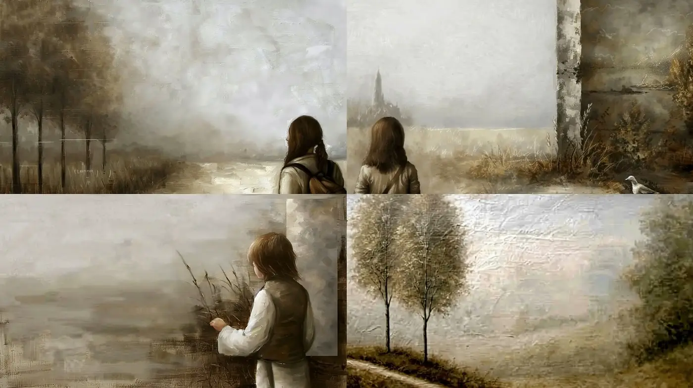 Melancholic Reverie: A Consistent Study of Sepia Tones in Pastoral Settings - Midjourney sref style