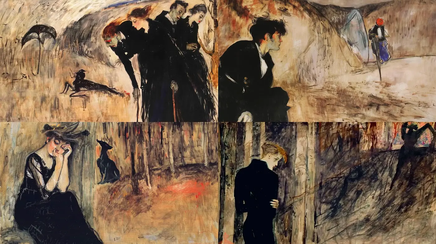 Epoch of Melancholic Elegance: A Tribute to Edvard Munch's Expressionist Essence - Midjourney sref style