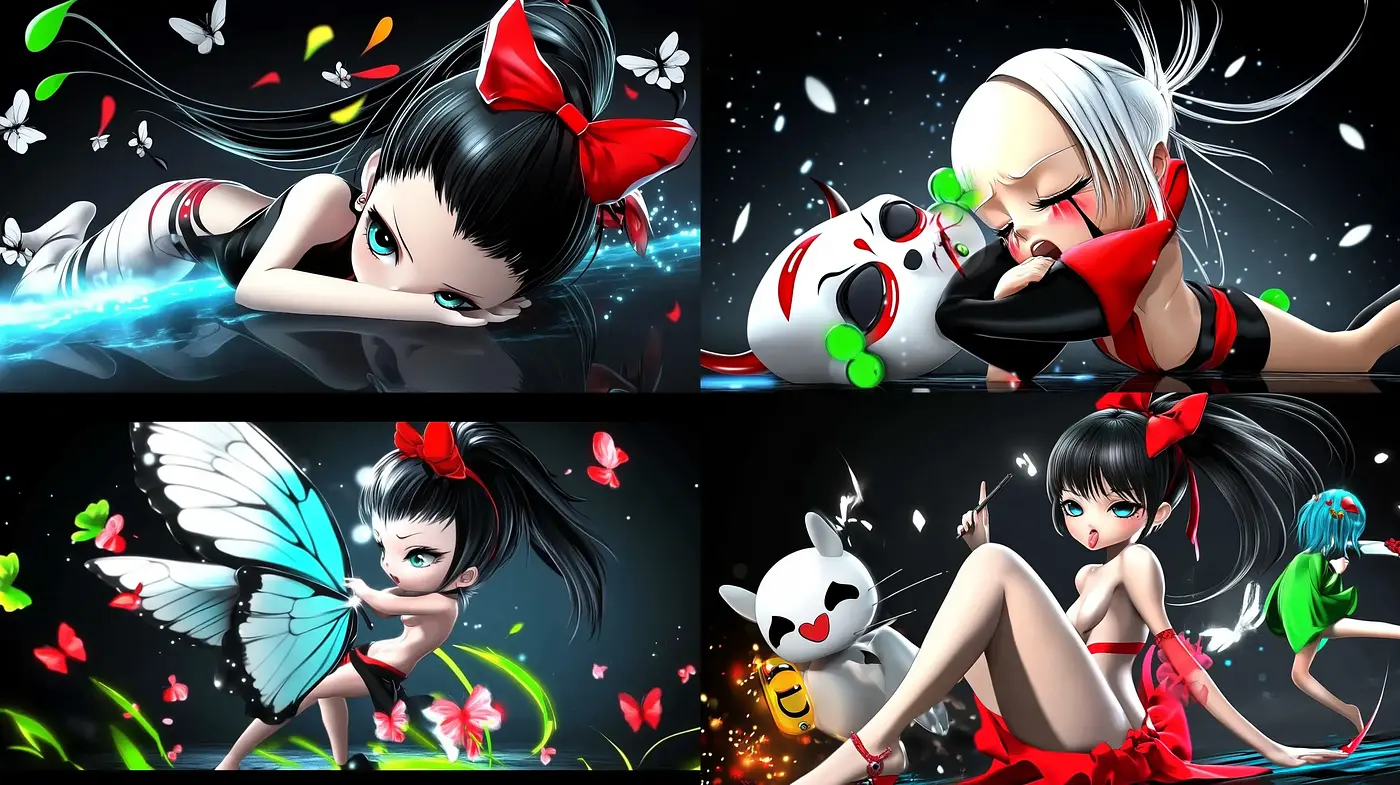 Luminous Fantasy: A Harmony of Vivid Contrasts and Anime Elegance - Midjourney sref style