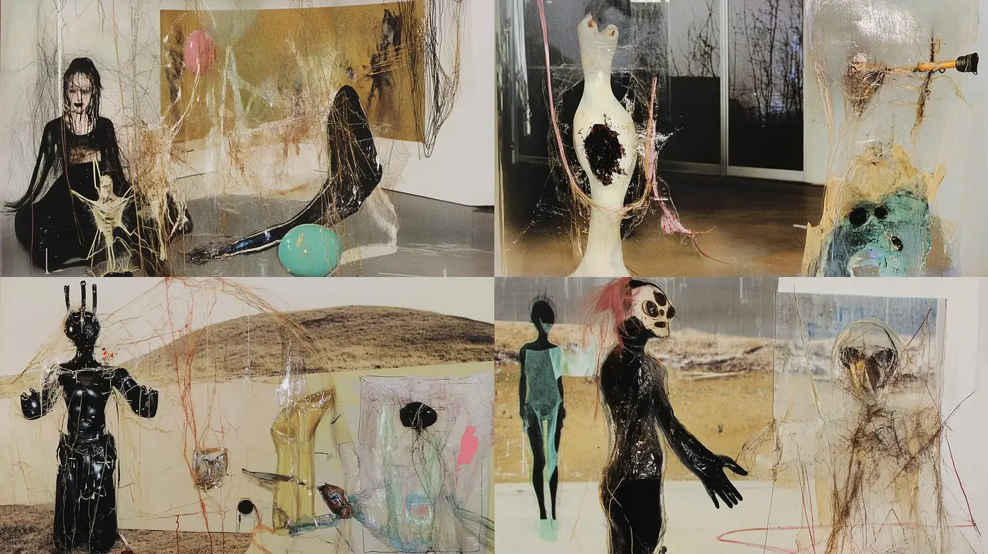 Ephemeral Dreamscape: A Fusion of Surrealism and Mixed Media Assemblage - Midjourney sref style