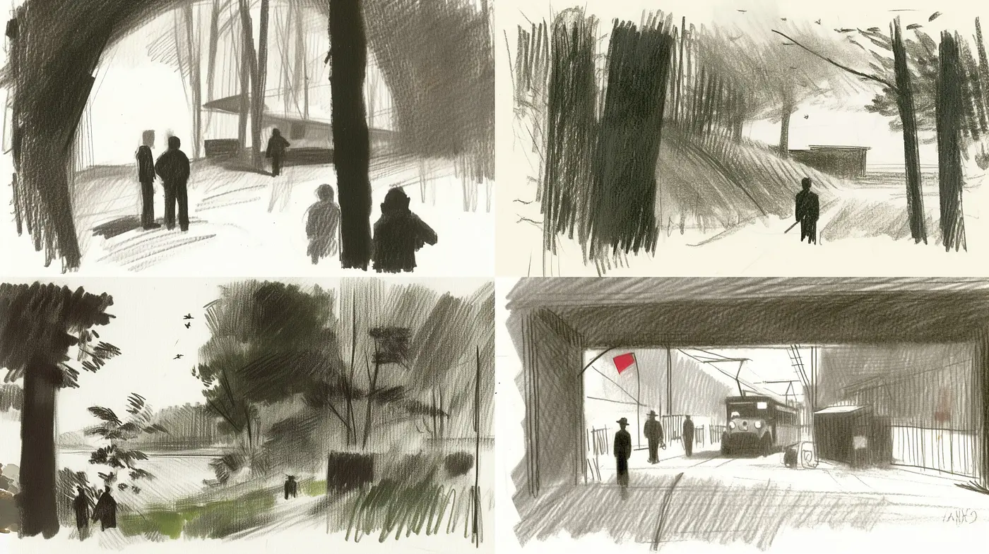 Monochromatic Sketchbook: Textured Shades of Charcoal and Graphite - Midjourney sref style